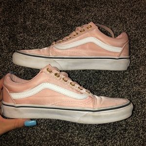 pink satin old skool vans with gold detailing 🌟💞